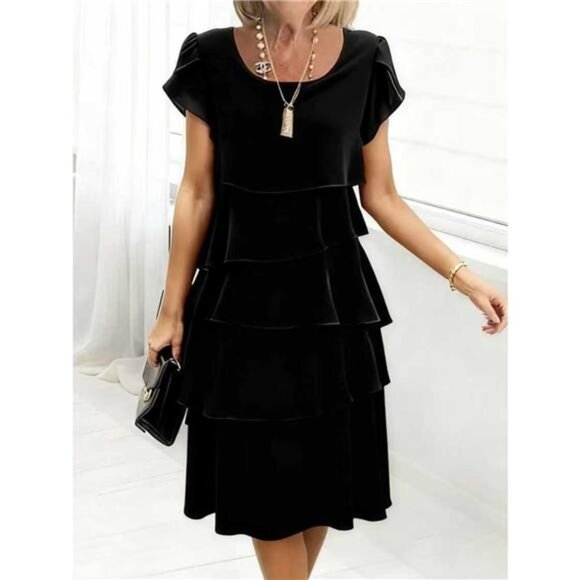 Full Size Ruffled Layered Petal Sleeve Dress Plus Size - Picture 4 of 12